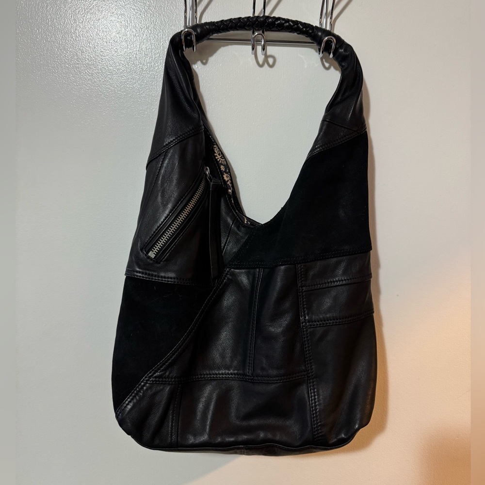 Free People Black Patchwork Leather Shoulder Bag